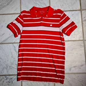 Banana Republic Polo Shirt Mens Medium Red White Striped Short Sleeve Cotton
